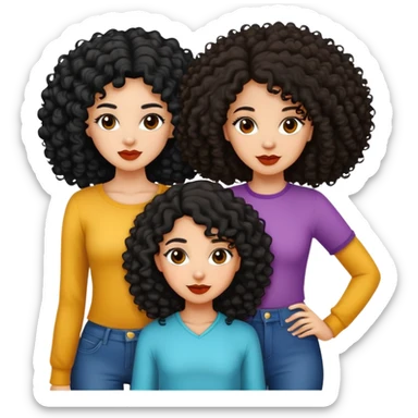 a trio girl group friend one with curly black hair, the other with long dark brown wavy hair and the 3rd one is lightskin with a little afro  sticker