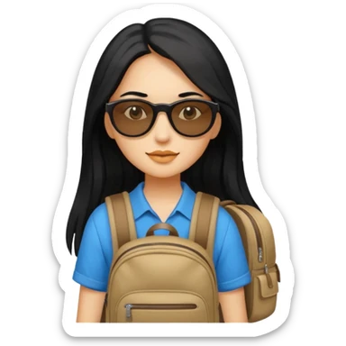 women with black long hair traveling sticker