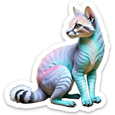 Colorful dark tropical pale light fruity pastel white glorious iridescent divine exotic cute cool beautiful beautiful fantasy-caracal-civet-genet-sergal-vernid-Gryphon-Cacomistle-Trico-oncilla-animal-Fakémon-hybrid-fursona (full body) sticker