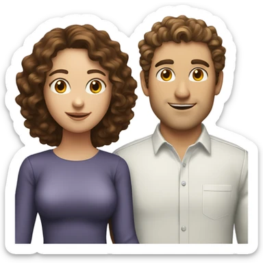 A woman that has brunette wavy hair with a guy that has brunette curly hair and white skin sticker