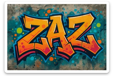 Graffiti text "ZAZ" in classic graffiti style. Bold, colorful, and intricate lettering with a street-art vibe. sticker