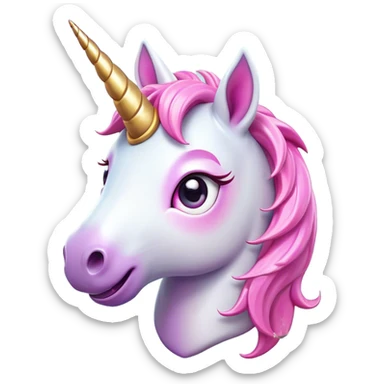 Cinematic Comical Unicorn Pony Portrait Emoji, Head tilted dramatically with an exaggeratedly amused expression, featuring a compact, magically adorned form with a sparkling tiny horn, wide, comically expressive eyes full of playful disbelief, and a subtly animated mane, Simplified yet hilariously expressive features, highly detailed, glowing with a slightly sassy pastel glow, high shine, dramatic yet playful, stylized with an air of cheeky magical mischief, soft glowing outline, capturing the essence of a meme-worthy unicorn pony that looks ready to trot its way into viral fame! sticker