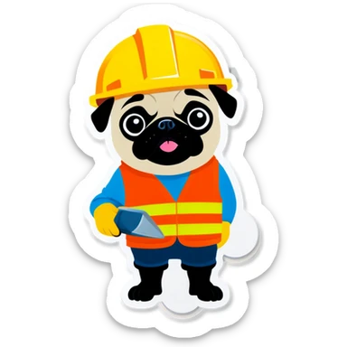 Pug in construction ppe  sticker