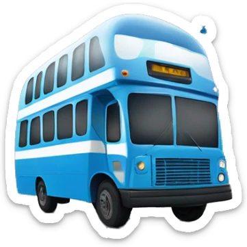 Bus bleu avec un gros ballon de montgolfière bleu et blanc sticker