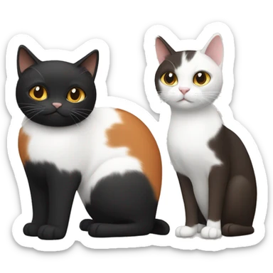 A black cat and a three-colored cat (white, brown and orange) standing next to each other sticker