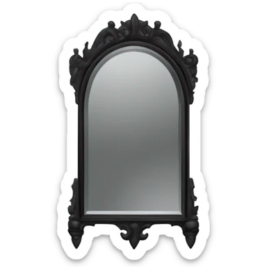 "A Victorian-era Gothic mirror with a black frame, gray-tinted glass, and a red ruby accent."
 sticker