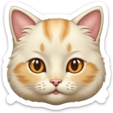 Cream cat face with short hairs, brown eyes and a neck sticker