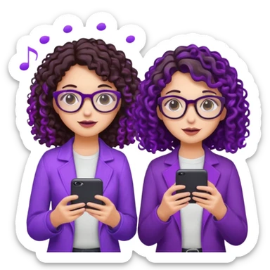 You can create two girls enjoying a concert, one brunette with purple highlights, the other brunette with curly hair and glasses. With purple lights around them.   sticker