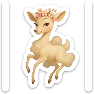 Pixar-inspired elegant feminine vanilla cloud doe, rosy cheeks, cherry blossom crown, floating gracefully, confident charming subtly alluring vibe, never revealing or explicit sticker