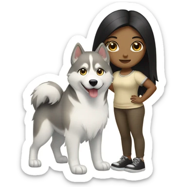 A girl black hair next to a light dorée  Husky sticker