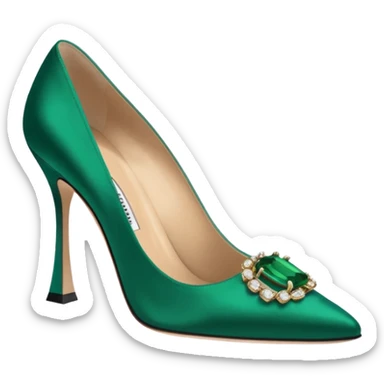manolo blahink 90's satin pump add the jewelry to the front green sticker