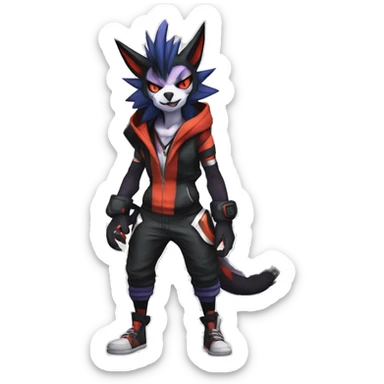 Cool Anthro Black Noivern-Absol-Litten-Pokémon with edgy stripes hoodie spiked collar punk Full Body sticker