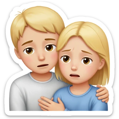 two children, one comforting the other who is crying, caring and friendly sticker