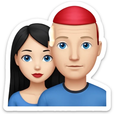 Bald white man blue eyes in love with Filipina woman with long hair sticker