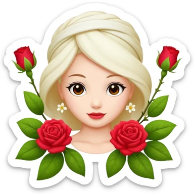 gajra with jasmine and rose flowers, vibrant and cute, apple emoji style sticker