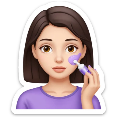 brunette girl applies lavender cream to face sticker