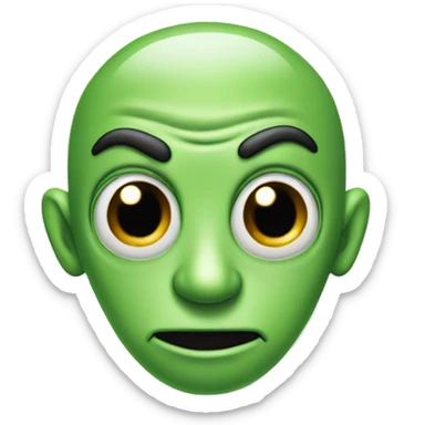 Green alien with mustache and unibrow sticker