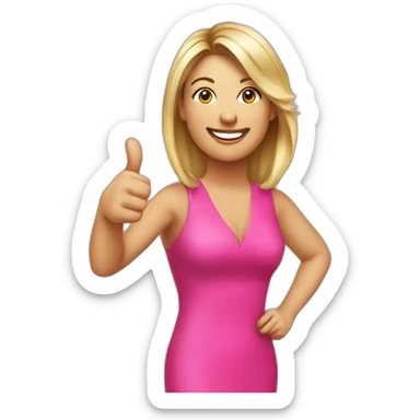 tonya harbin real estate wearing pink dress thumbs up sticker