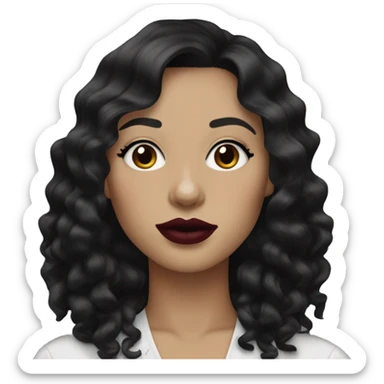 One woman black wavy hair, curtain bangs, white skin and burgundy lips sticker