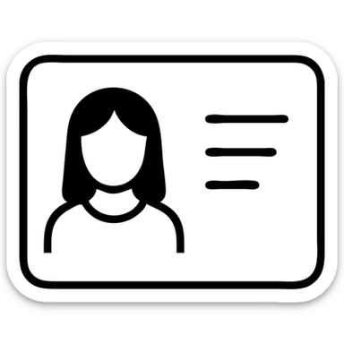 black ID card with a portrait of a white girl with black hair, simple and modern sticker