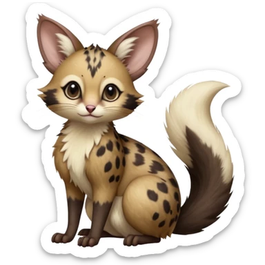 Brown, black-pointed, soft natural realistic romantic vintage antique divine beautiful elegant pretty precious cute young youthful  Fakémon-Pokémon-opossum-feline-mouse-serval-caracal-chinchilla-Minccino-Cinccino-Meowstic-rodent-hybrid-creature with a big fluffy bushy tail (full body) sticker