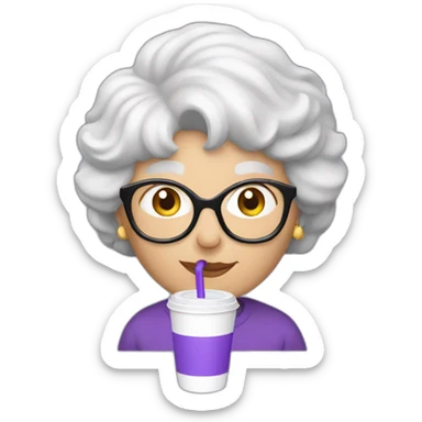grandma drinking a purple soda from a white styrofoam cup sticker