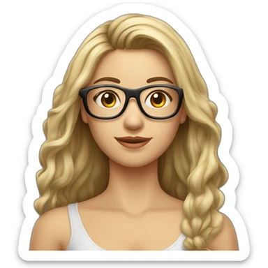 Fille cheveux très long Odule châtain foncé avec des lunette rectangulaire sticker