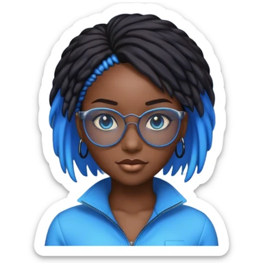 i want an emoji of a cool barb girl that likes blue, a techie girl that is like a matrix character and is black sticker
