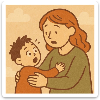 a mother looking at her child with shocked eyes, expressive, emotional, cartoon style sticker