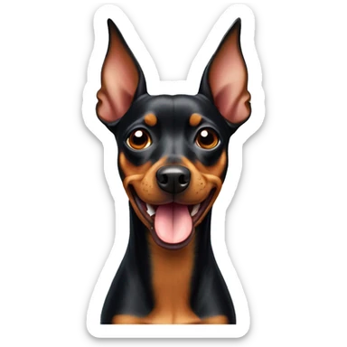a pinscher dog looking up with its tongue out of its mouth and its ears back
 sticker