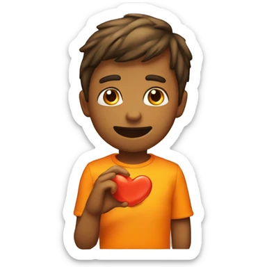 Emoji tirando un beso con corazón naranja sticker
