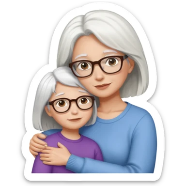 Abrazo de Madre con pelo blanco y gafas y hija con pelo morena sticker