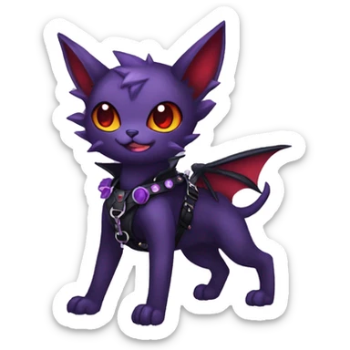 cool cute pretty black punk red Purple ethereal fantasy nargacuga-bat-cat-Fakemon spiked collar harness full body sticker
