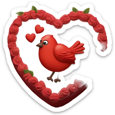 Red birds cake in the shape of a heart sticker