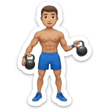 fit man with blue shorts holding kettlebell sticker