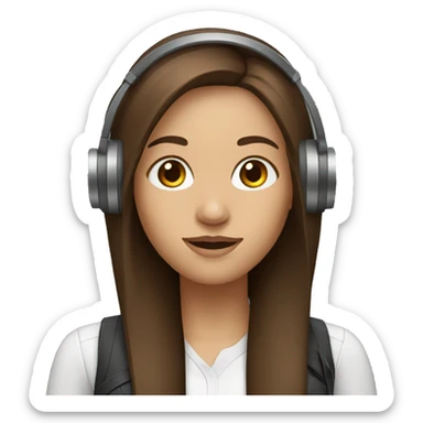 woman with headset and mic, long brown straight hair sticker
