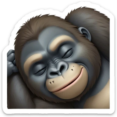 Meme-Worthy cute Sleeping Gorilla Portrait Emoji, Head resting peacefully with a contented smile, showcasing a luxuriant, thick Fur and eyes gently closed in serene slumber, Simplified yet hilariously adorable features, highly detailed, glowing with a soft, drowsy jungle light, high shine, relaxed and utterly lovable, stylized with an air of playful laziness, bright and heartwarming, soft glowing outline, capturing the essence of a sleeping gorilla that feels destined to become the next viral sensation of adorable rest! sticker