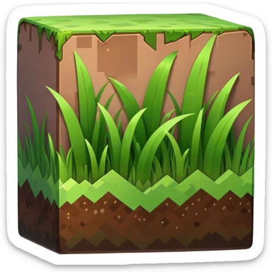 Minecraft grass block, square shape, brown and green, smooth sticker