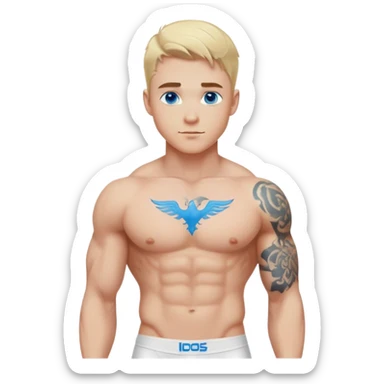 Handsome blonde hair and blue eyes military white guy with body tattoos in underwear sexy pose sfw sticker