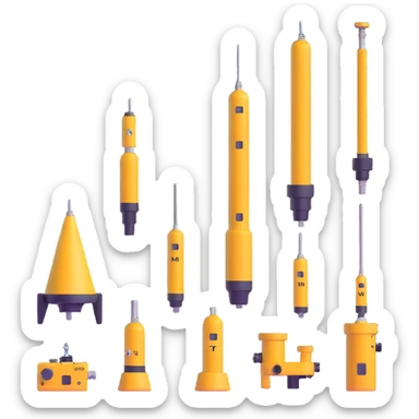 Collection of marine geology equipment including gravity corers, CTD sensors, and multi-beam sonar devices sticker