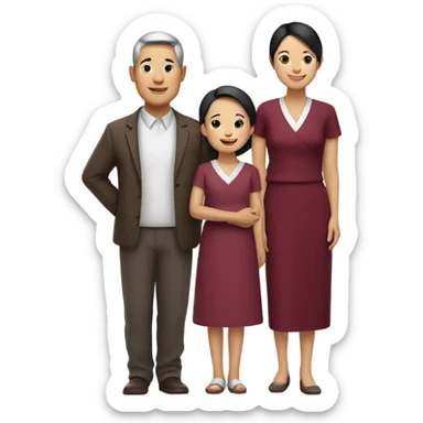 smiling Asian family with burgundy outfits sticker
