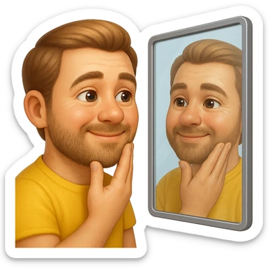 emoji stile iphone di uomo che si guarda allo specchio e si apprezza, iperrealistico 4k sticker