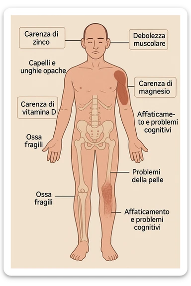 corpo umano in carenza di micronutrienti come zinco, magnesio, vitamina D, folati, in italiano sticker