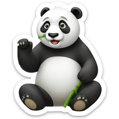 Panda eating bamboo while it's the bamboo enzyme sticker