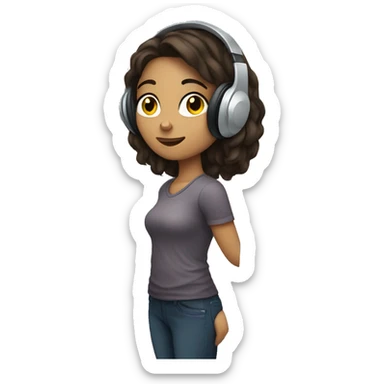 Brunette girl listening to music sticker