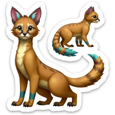 Colorful dark tropical exotic cute cool beautiful shiny beautiful fantasy-caracal-civet-genet-sergal-vernid-Gryphon-Cacomistle-Trico-oncilla-animal-Fakémon-hybrid-fursona (full body) sticker
