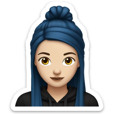 white girl with long straight dark blue hair wearing black hoodie sticker