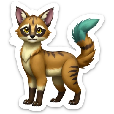 Colorful dark tropical exotic cute cool beautiful shiny beautiful fantasy-caracal-civet-genet-sergal-vernid-Gryphon-Cacomistle-Trico-oncilla-animal-Fakémon-hybrid-fursona (full body) sticker