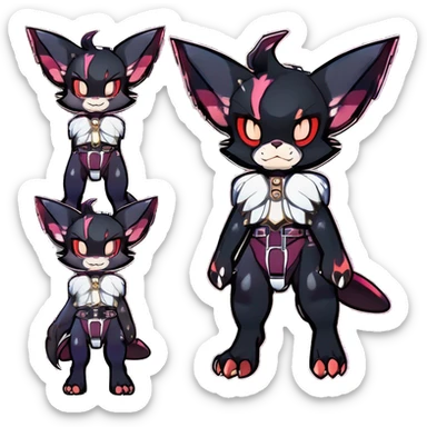 cool punk kawaii anime edgy distinguished elegant beautiful fantasy black ethereal nargacuga-bat-zorua-sphynx-Quiana-Fakemon collar harness with big fangs full body sticker