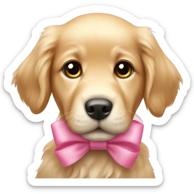 Cute puppy golden retriever with a pink bow sticker
